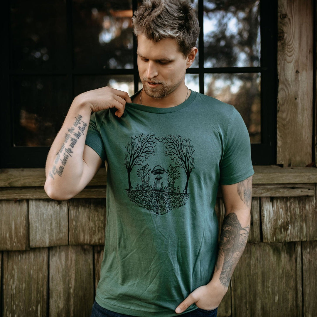 Mycelium Tee in Pine Green 100% Cotton