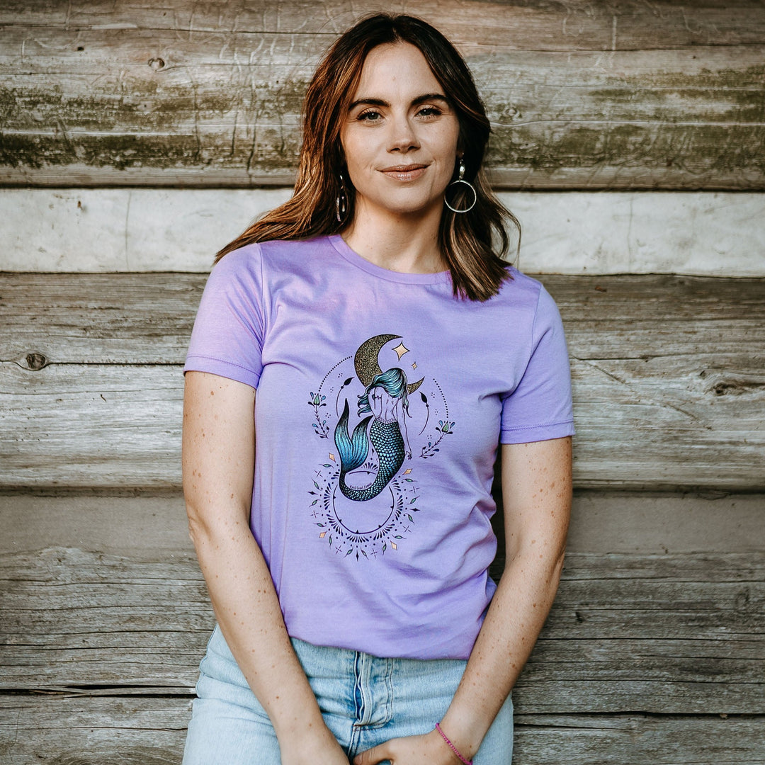 Celestial Mermaid Relaxed Fit Tee in Lavender