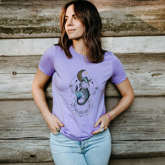 Celestial Mermaid Relaxed Fit Tee in Lavender