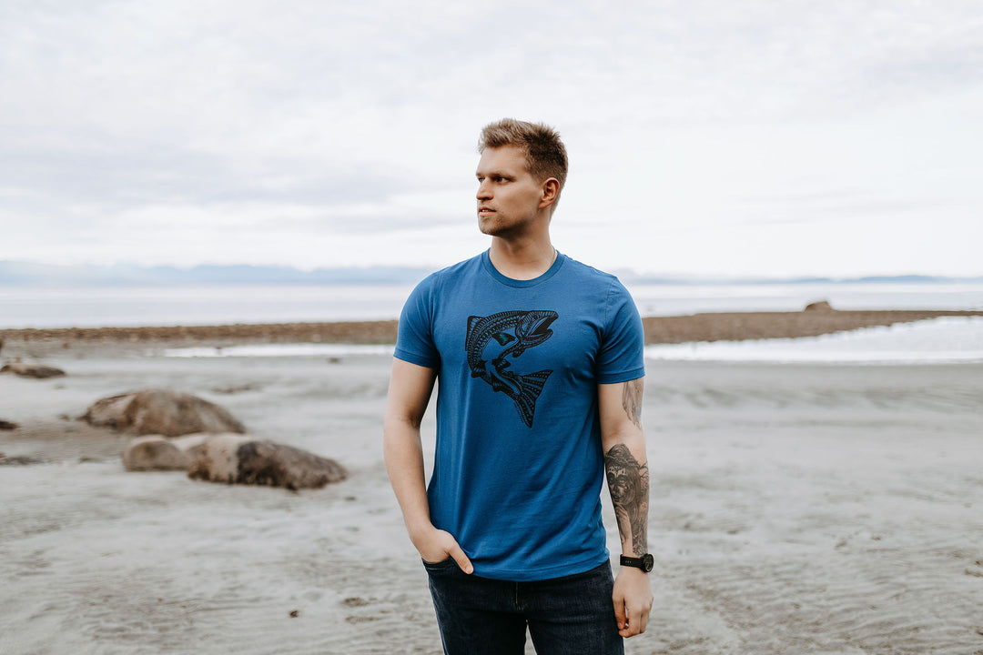 Jumping Salmon Tee in Deep Blue