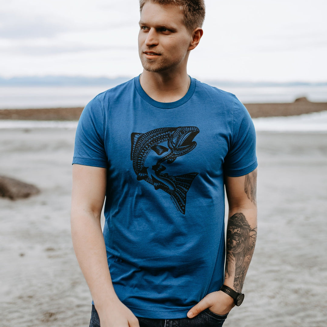 Jumping Salmon Tee in Deep Blue