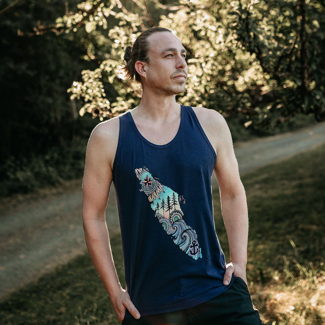 Colourful Vancouver Island Mens Tank in Navy