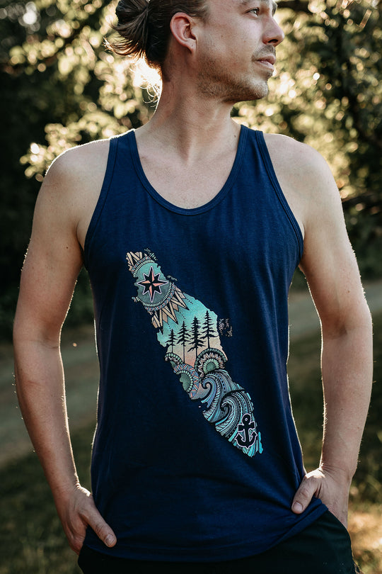 Colourful Vancouver Island Mens Tank in Navy