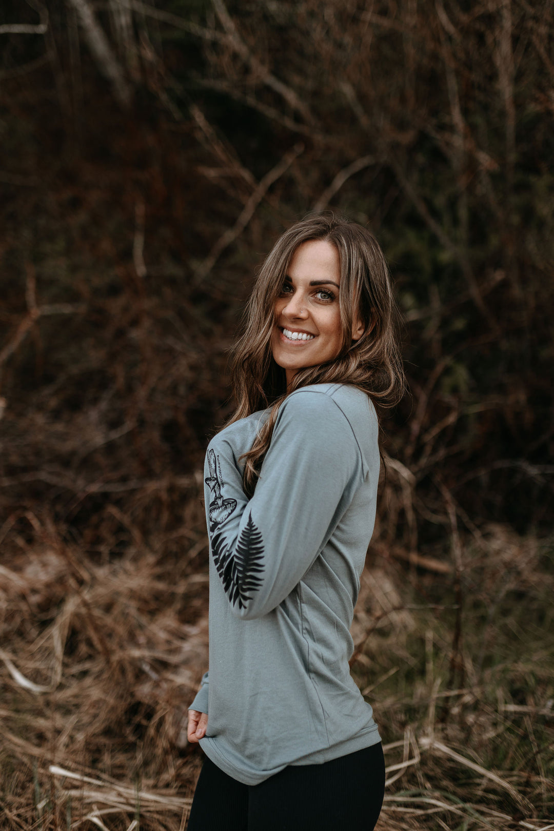 Mushroom Fern Unisex L/S Tee in Blue Storm