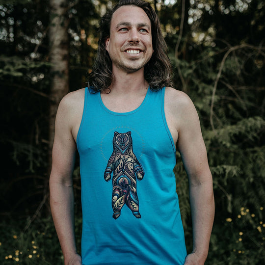 Colourful Standing Bear Mens Tank in Turquoise