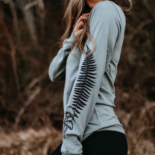 Mushroom Fern Unisex L/S Tee in Blue Storm