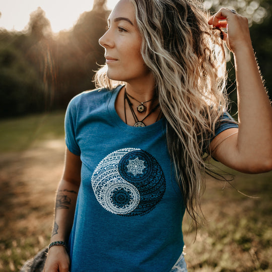 Yin Yang Eco Scoop Tee in Heather Teal *Made in Canada*