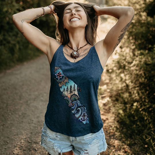 Colourful Vancouver Island Tank in Denim Blue