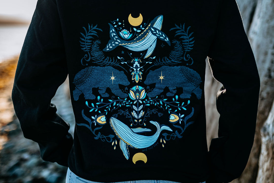 Colourful Cottage Bear Hoodie in Black