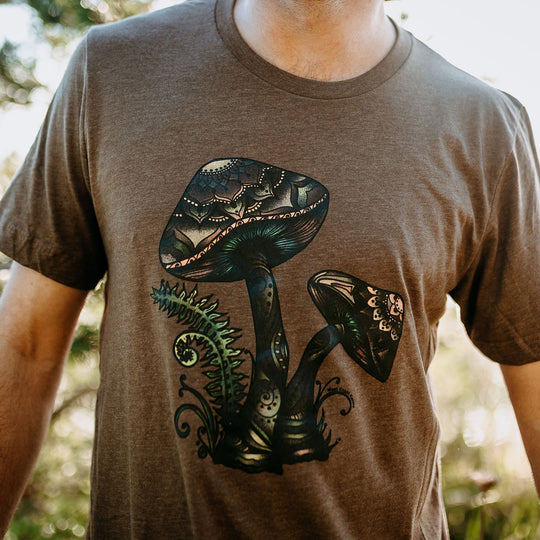 Retro Mushroom Tee in Heather Brown