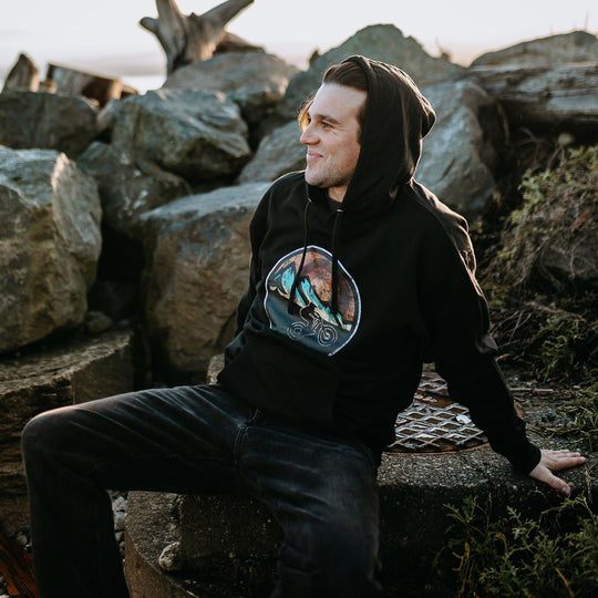 Retro Mountain Bike Hoodie in Black