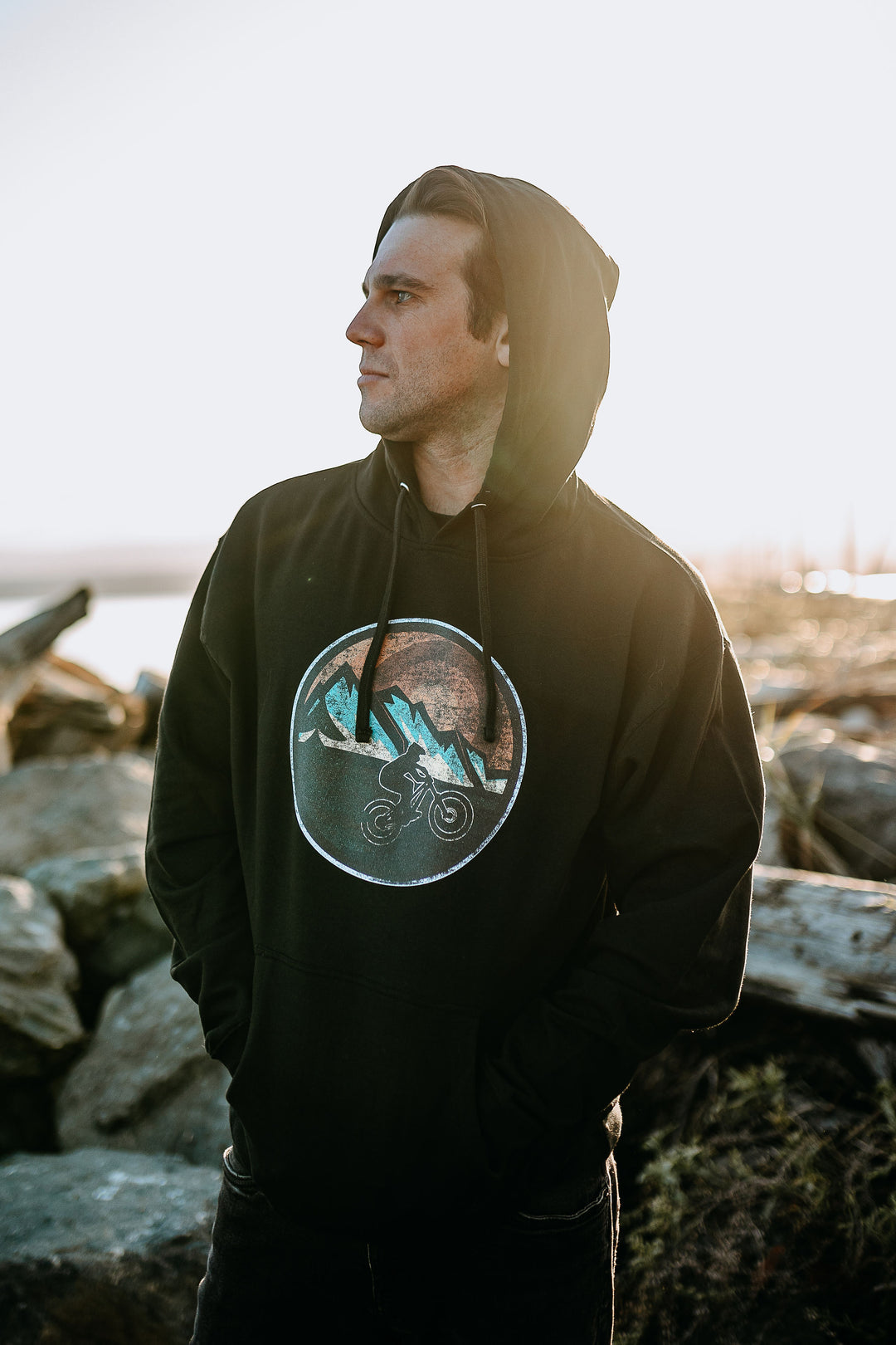 Retro Mountain Bike Hoodie in Black
