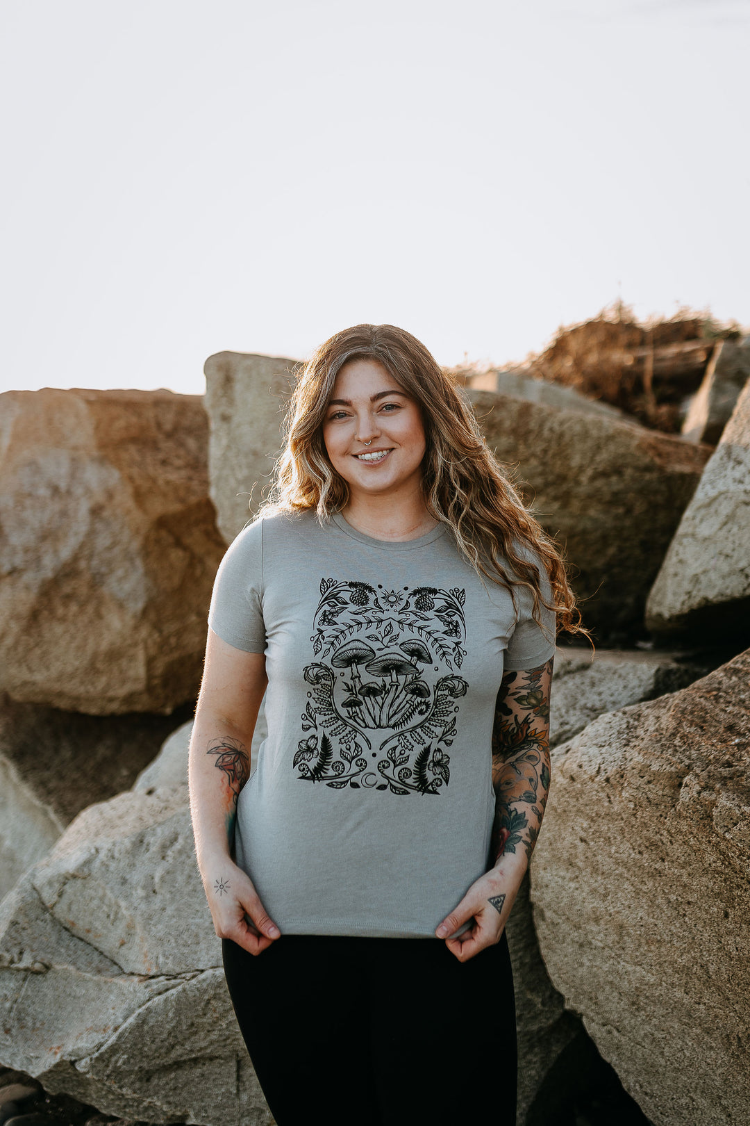 Cottage Mushroom Relaxed Fit Tee in Heather Stone