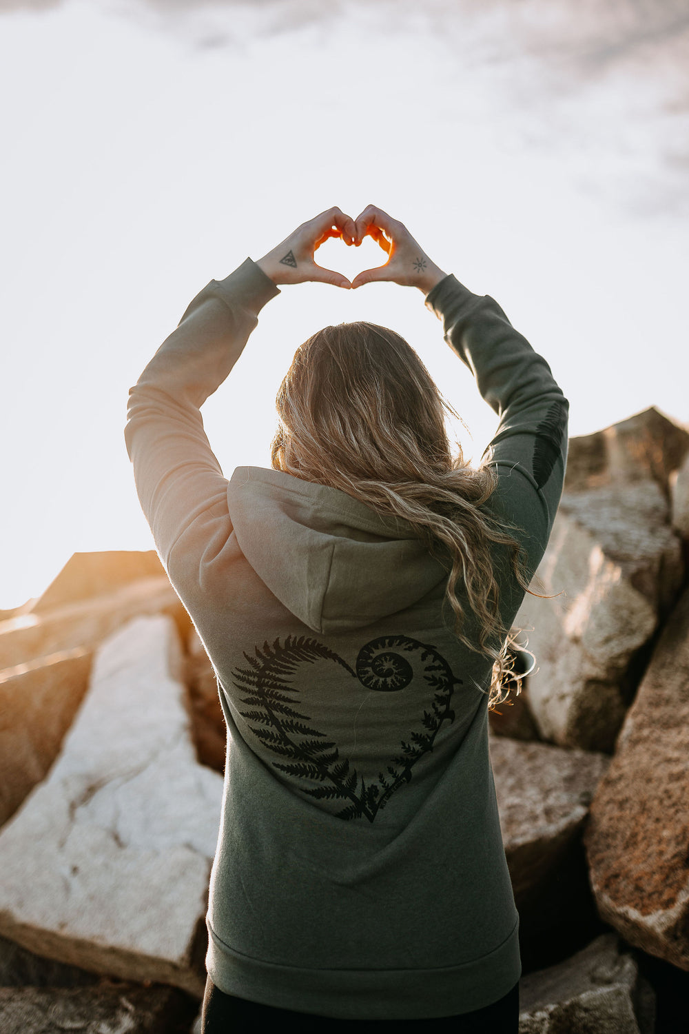 Fern Heart Unisex Zip Hoodie in Military Green