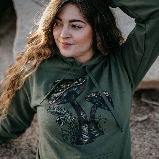 Retro Mushroom Hoodie in Military Green