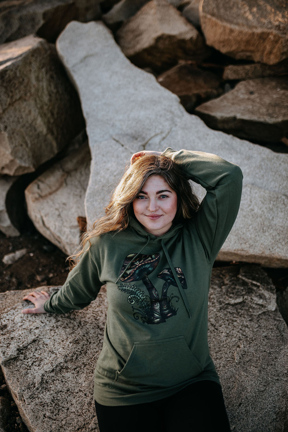 Retro Mushroom Hoodie in Military Green