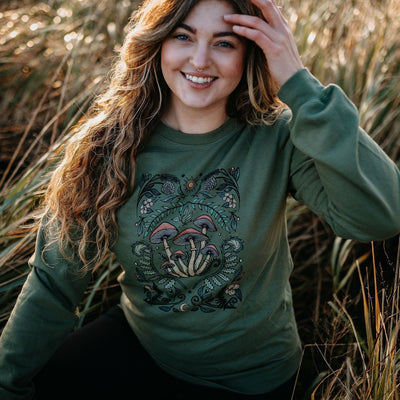 Cottage Mushroom Colourful Sweater in Military Green
