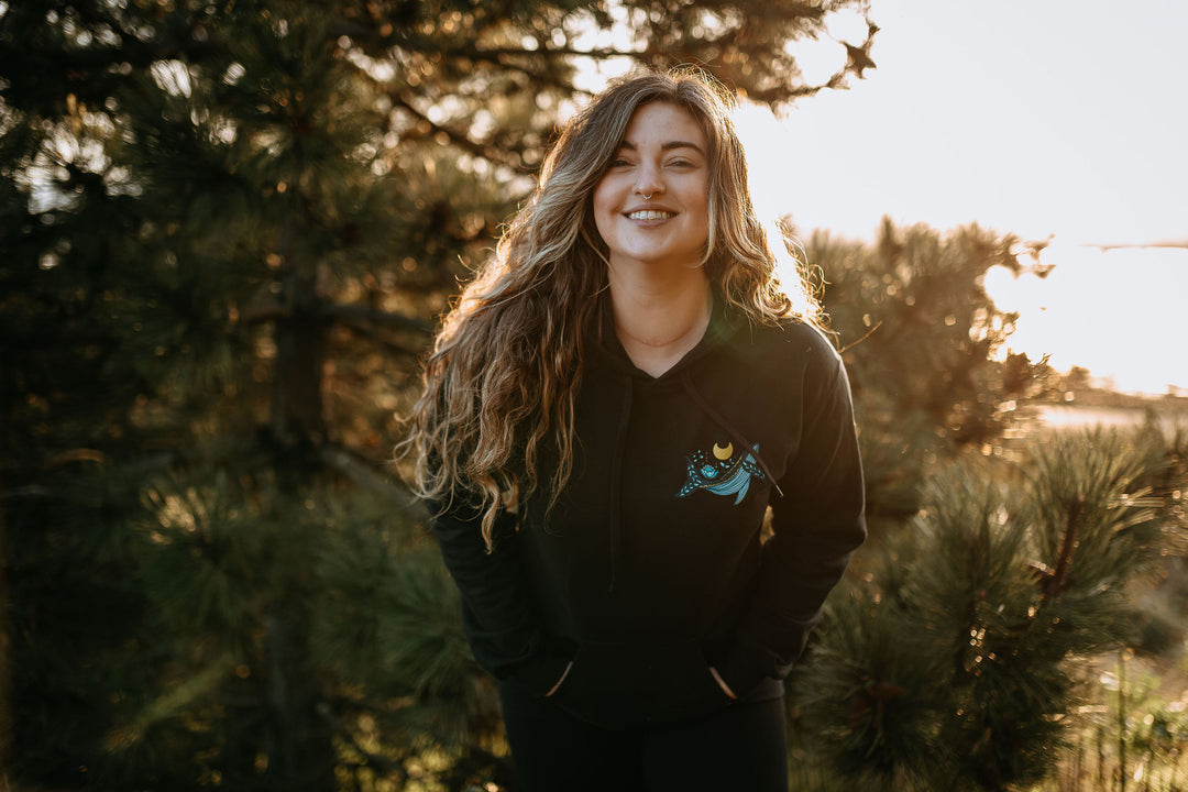 Colourful Cottage Bear Hoodie in Black