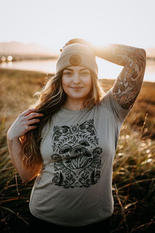 Cottage Mushroom Relaxed Fit Tee in Heather Stone