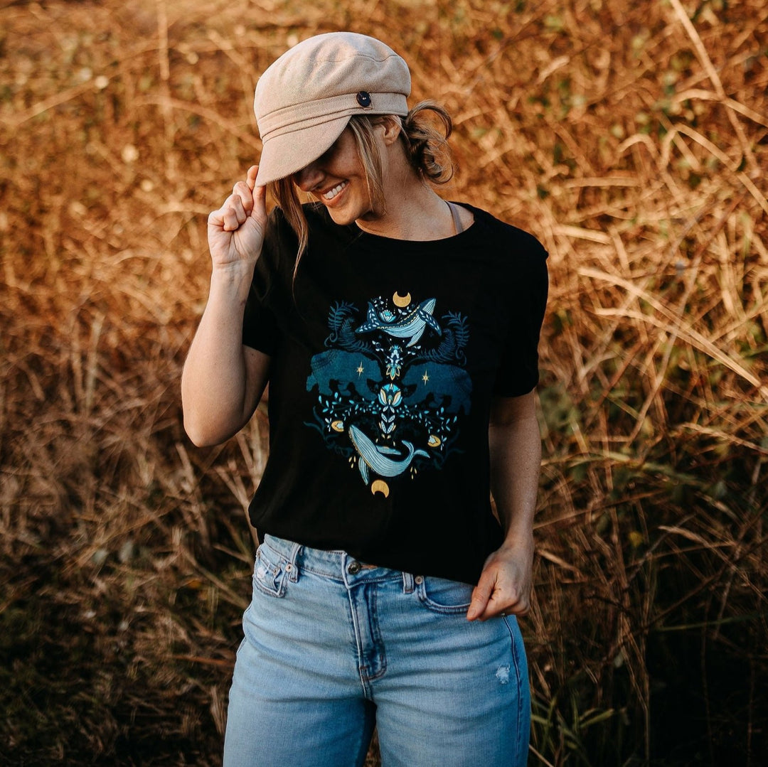 Colourful Cottage Bear Relaxed Fit Tee in Black