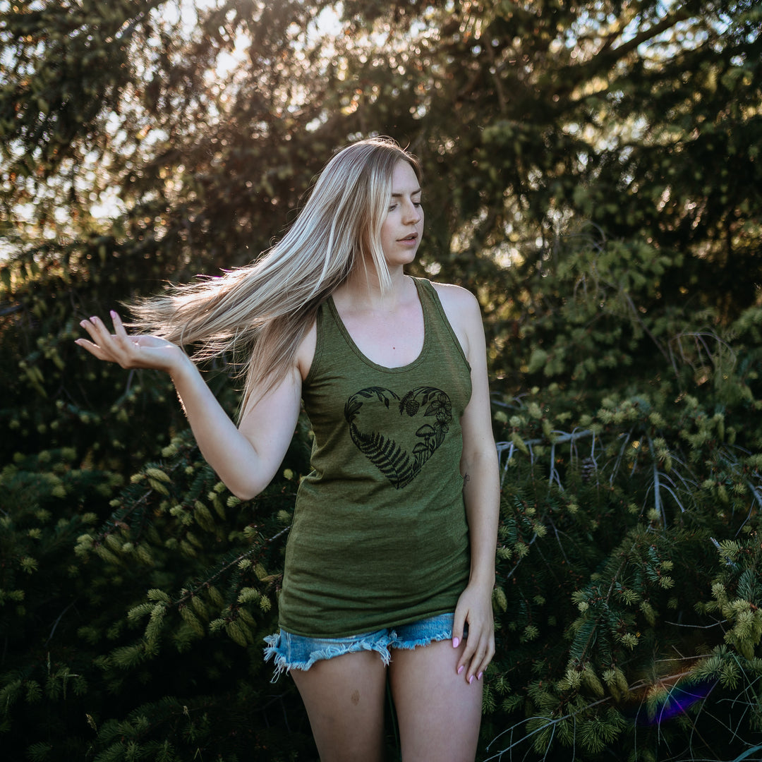 Heart Creation Triblend Racerback Tank in Olive Green