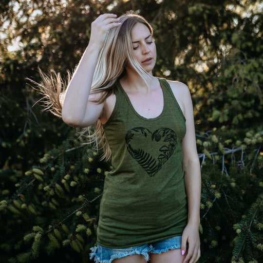 Heart Creation Triblend Racerback Tank in Olive Green