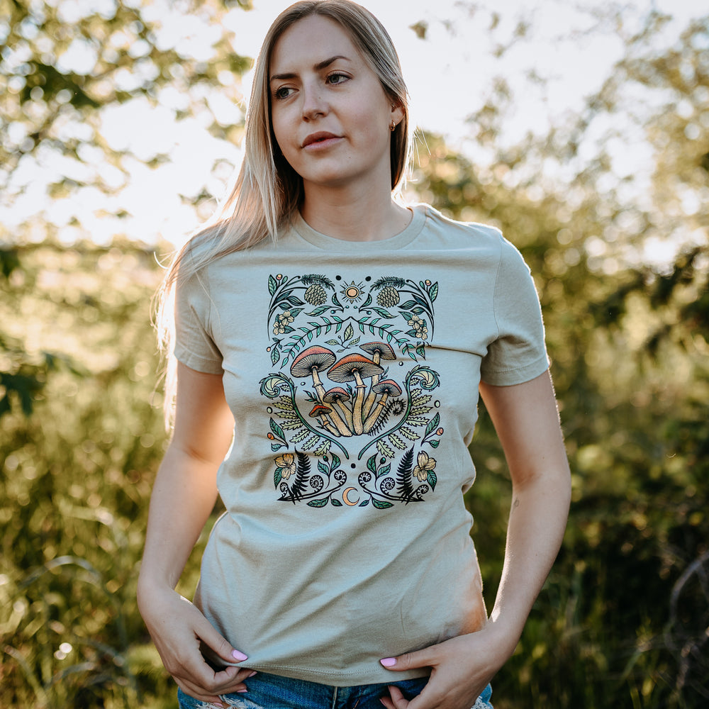 Colourful Cottage Mushroom Relaxed Fit Tee in Thyme