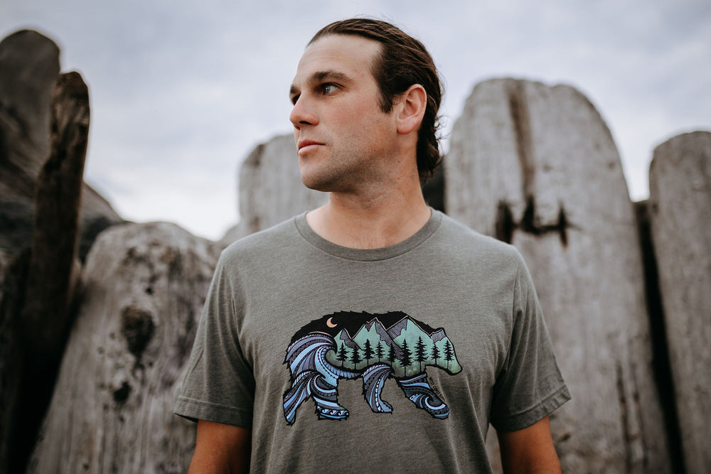Colourful Bear Mens Tee in Heather Military Green
