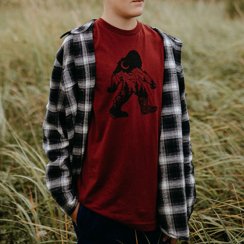 Nature Sasquatch Kids/Youth Tee in Burgundy
