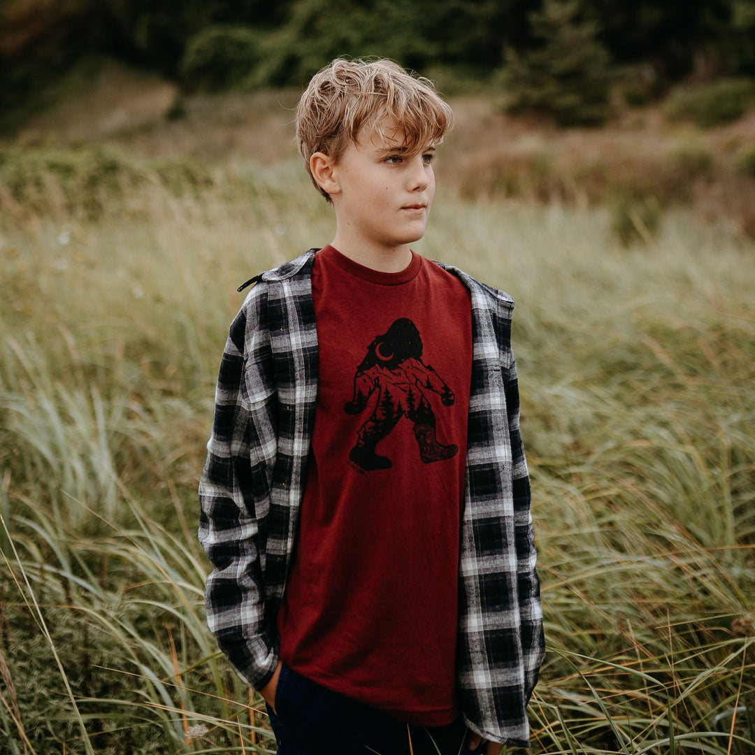 Nature Sasquatch Kids/Youth Tee in Burgundy