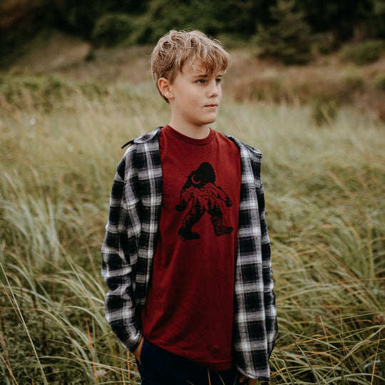 Nature Sasquatch Kids/Youth Tee in Burgundy