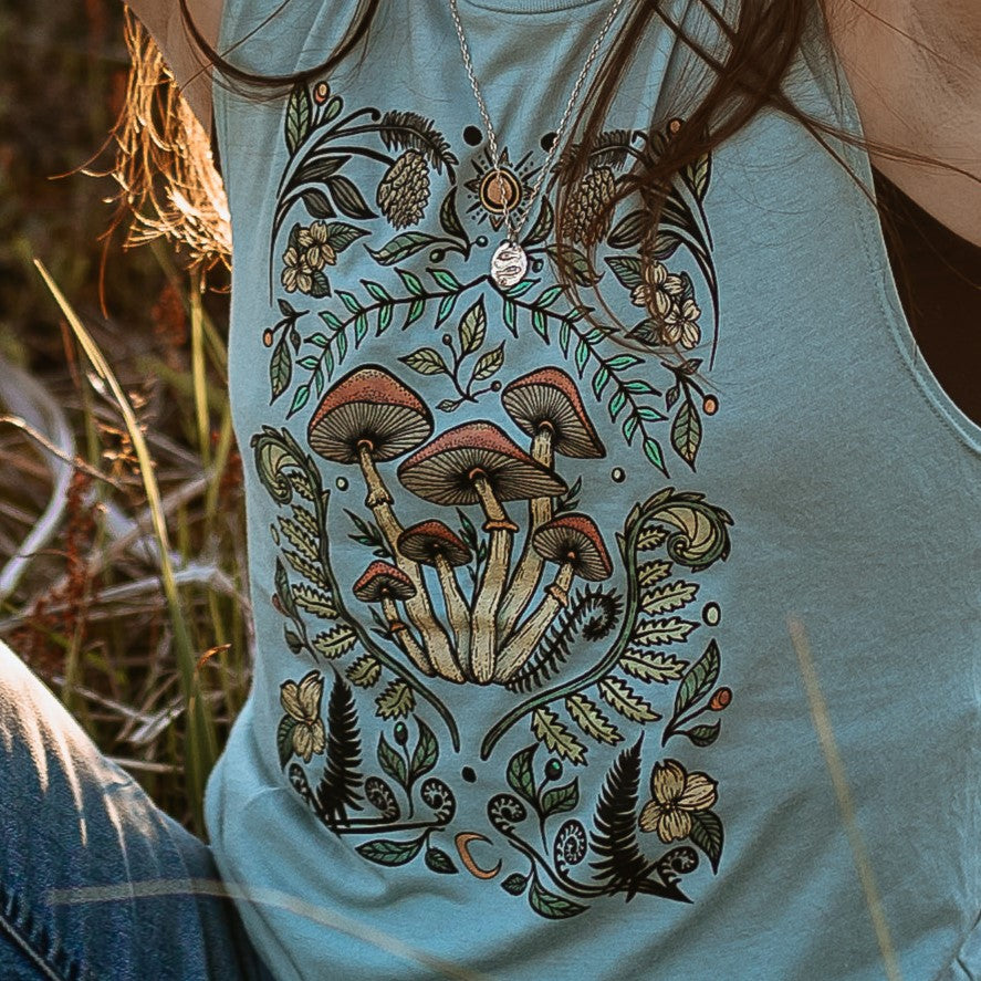 Cottage Mushroom Muscle Tank in Stonewash Green
