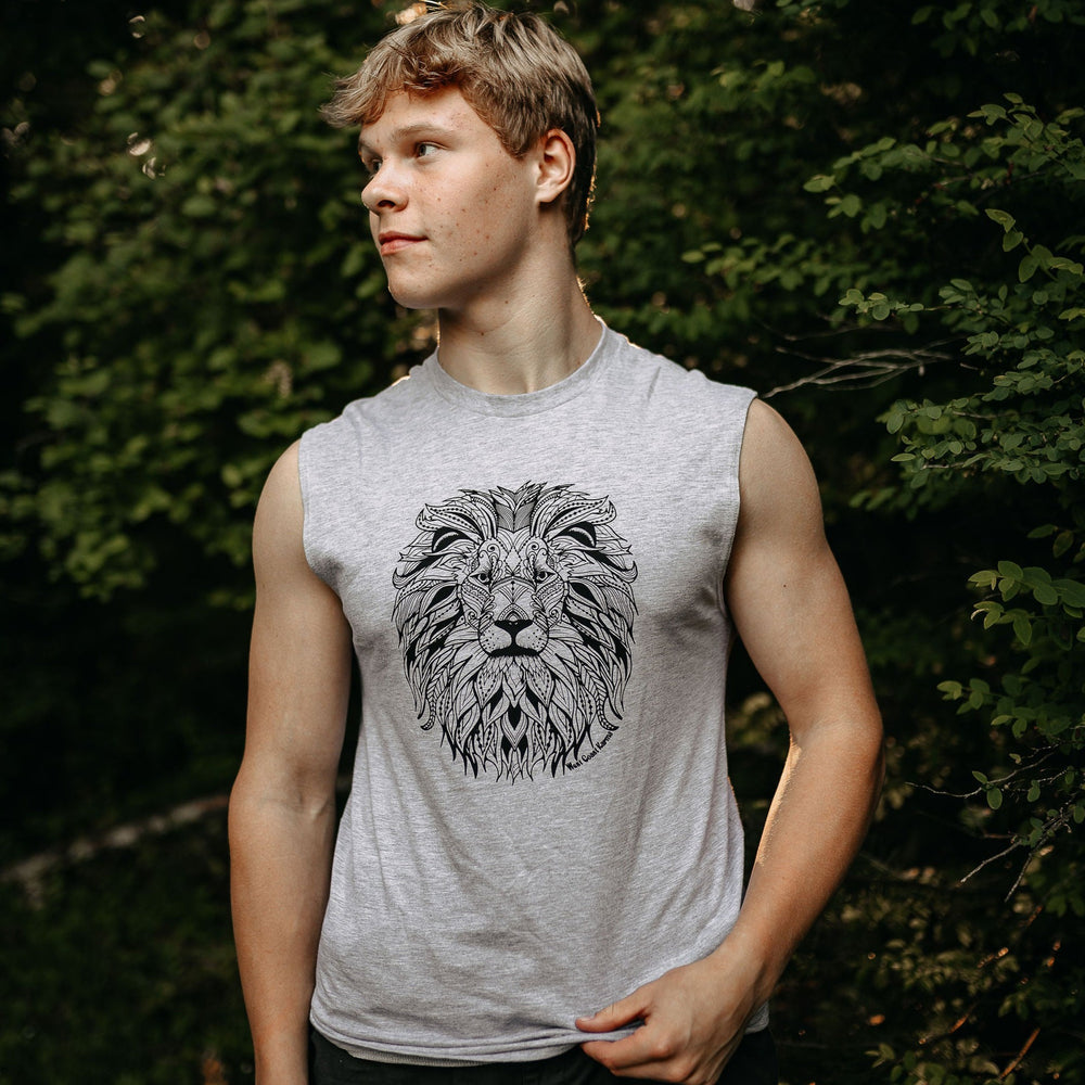 Leo Lion Mens Muscle Tank in Heather Grey