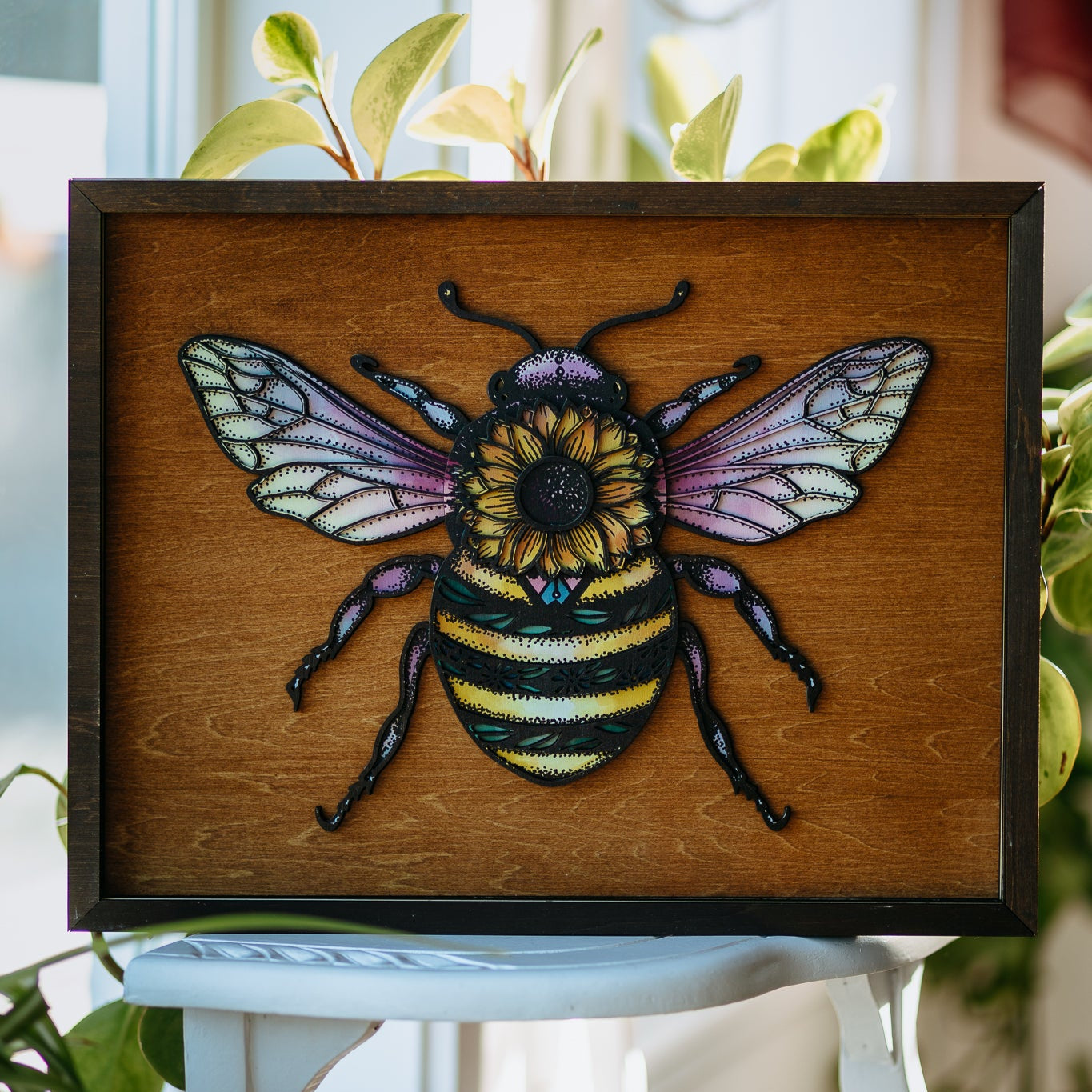Martin & MacArthur ウミガメの木製アート Sunflower Bee 3D Wood Art – West Coast Karma