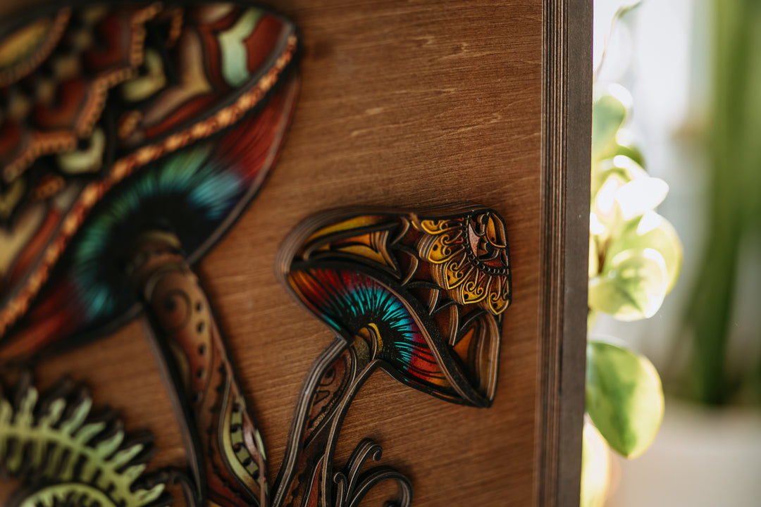 Retro Mushroom 3D Wood Art
