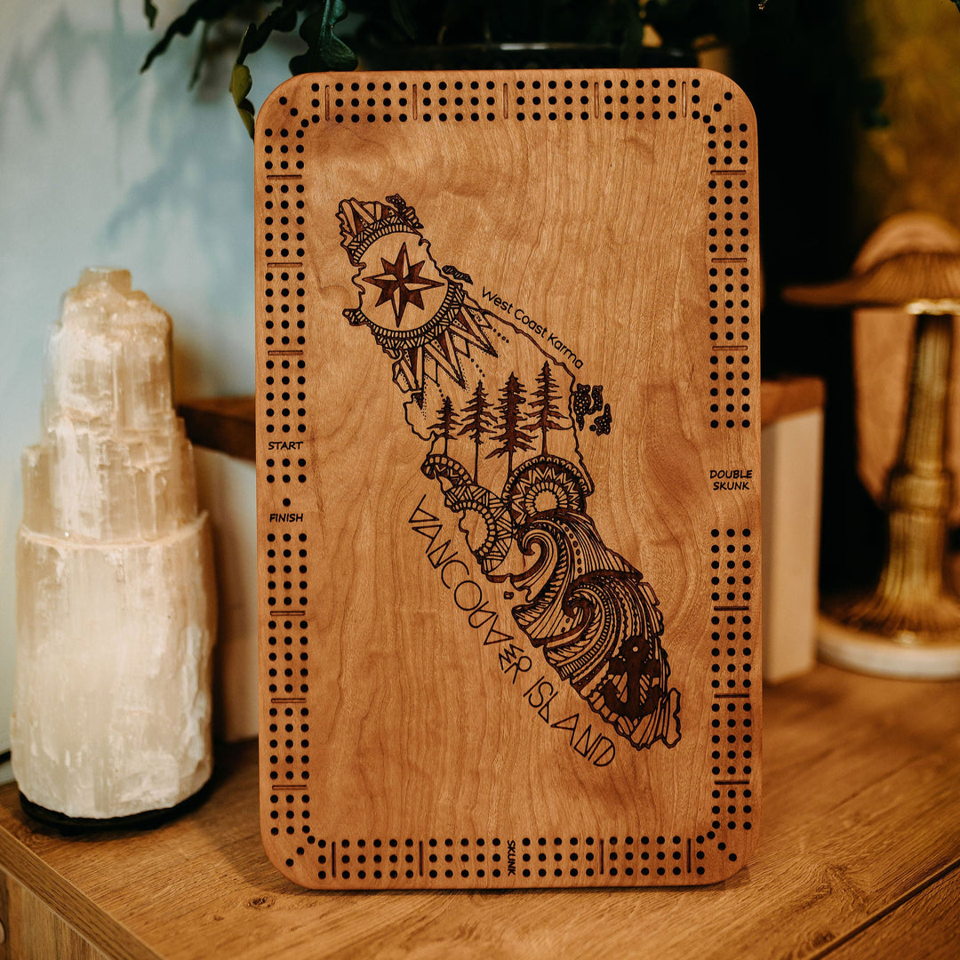 Vancouver Island Engraved Cribbage Board
