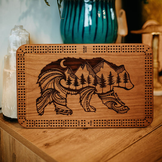 Nature Bear Engraved Cribbage Board