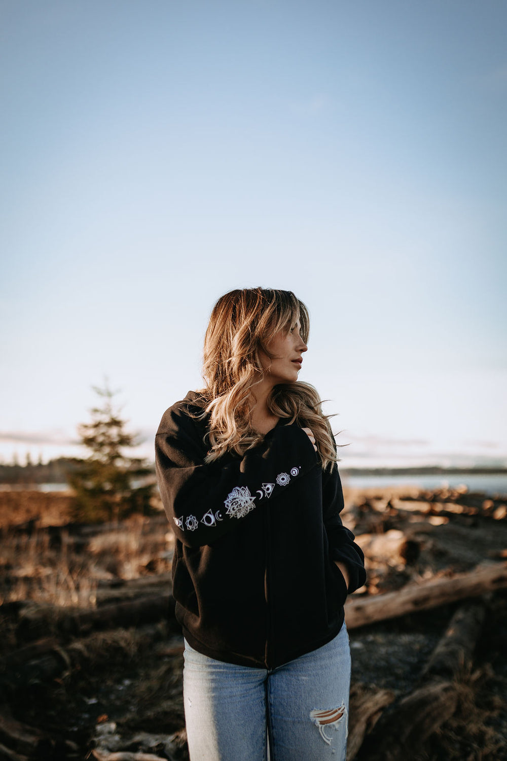 Luna Moth + Lotus Chakra Unisex Zip Hoodie in Black
