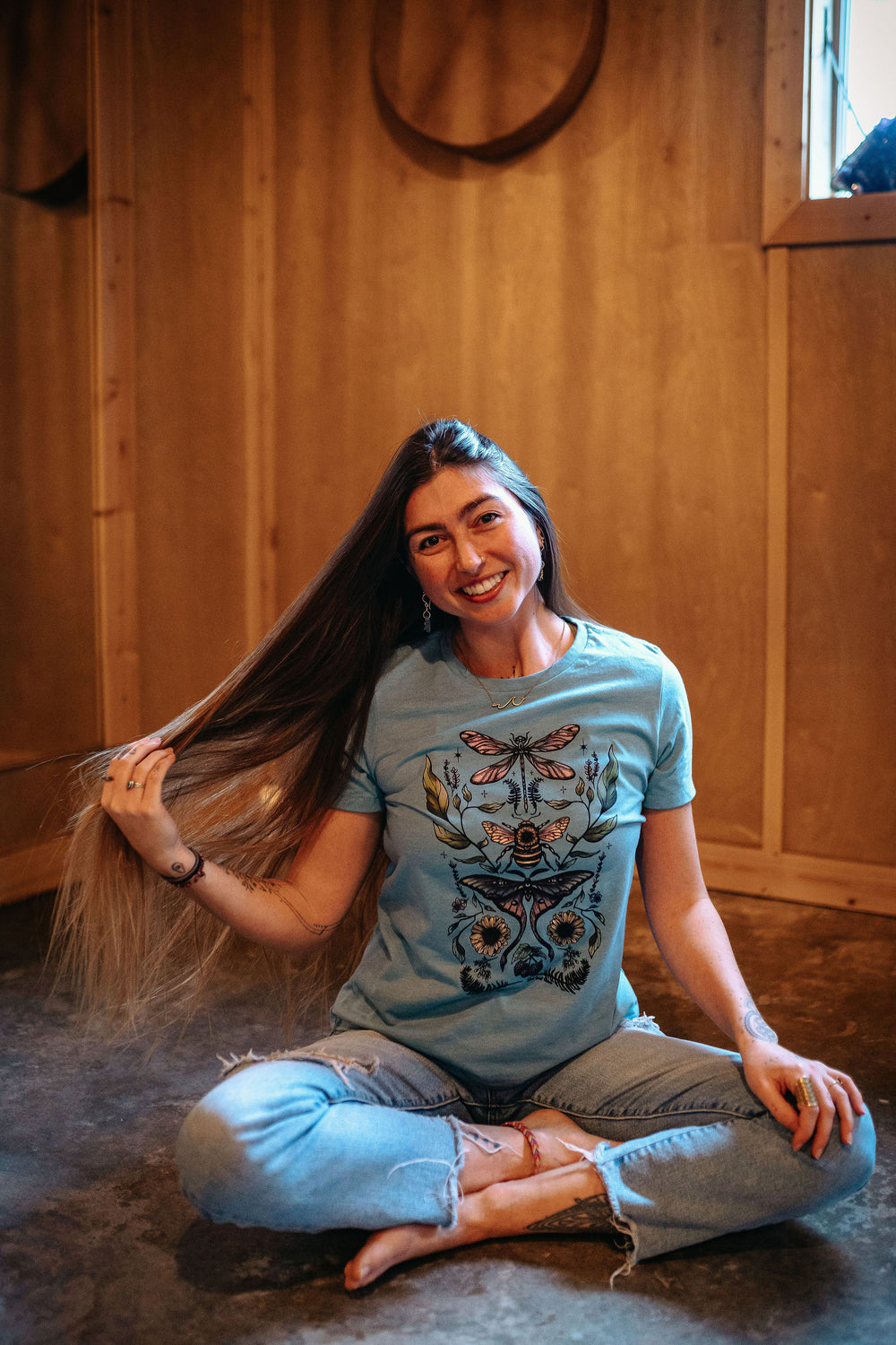 Flying Fauna Relaxed Fit Tee In Heather Blue Lagoon