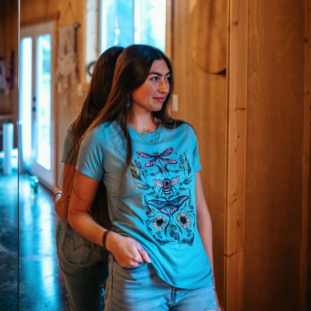 Flying Fauna Relaxed Fit Tee In Heather Blue Lagoon