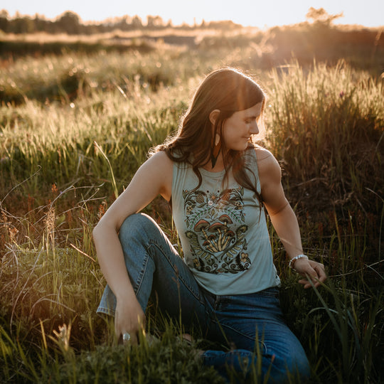 Cottage Mushroom Muscle Tank in Stonewash Green