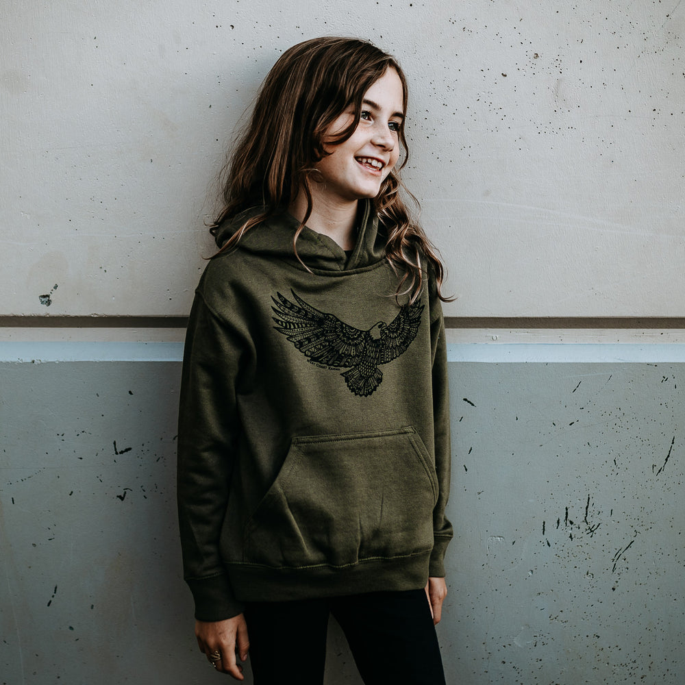 Eagle Kids/Youth Hoodie in Military Green