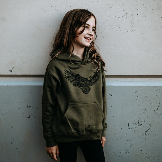 Eagle Kids/Youth Hoodie in Military Green
