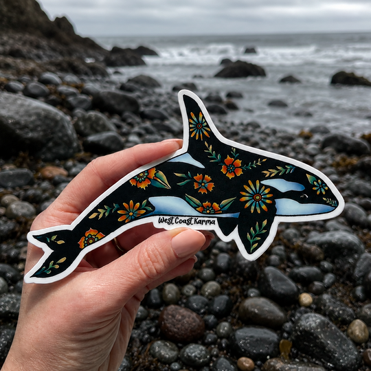Floral Orca Vinyl Sticker