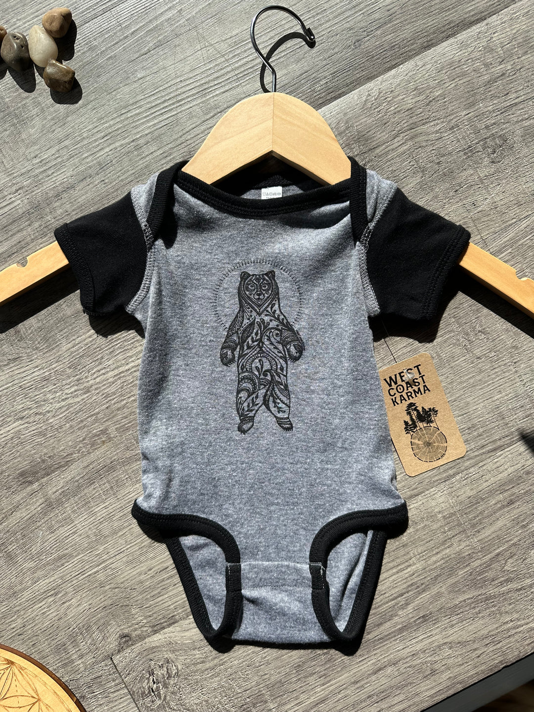 Standing Bear Baby Onesie in Heather Grey