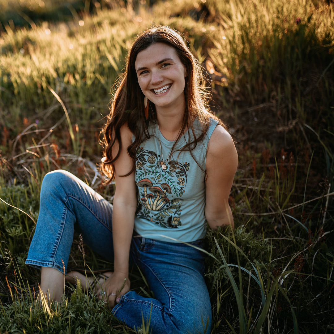 Cottage Mushroom Muscle Tank in Stonewash Green