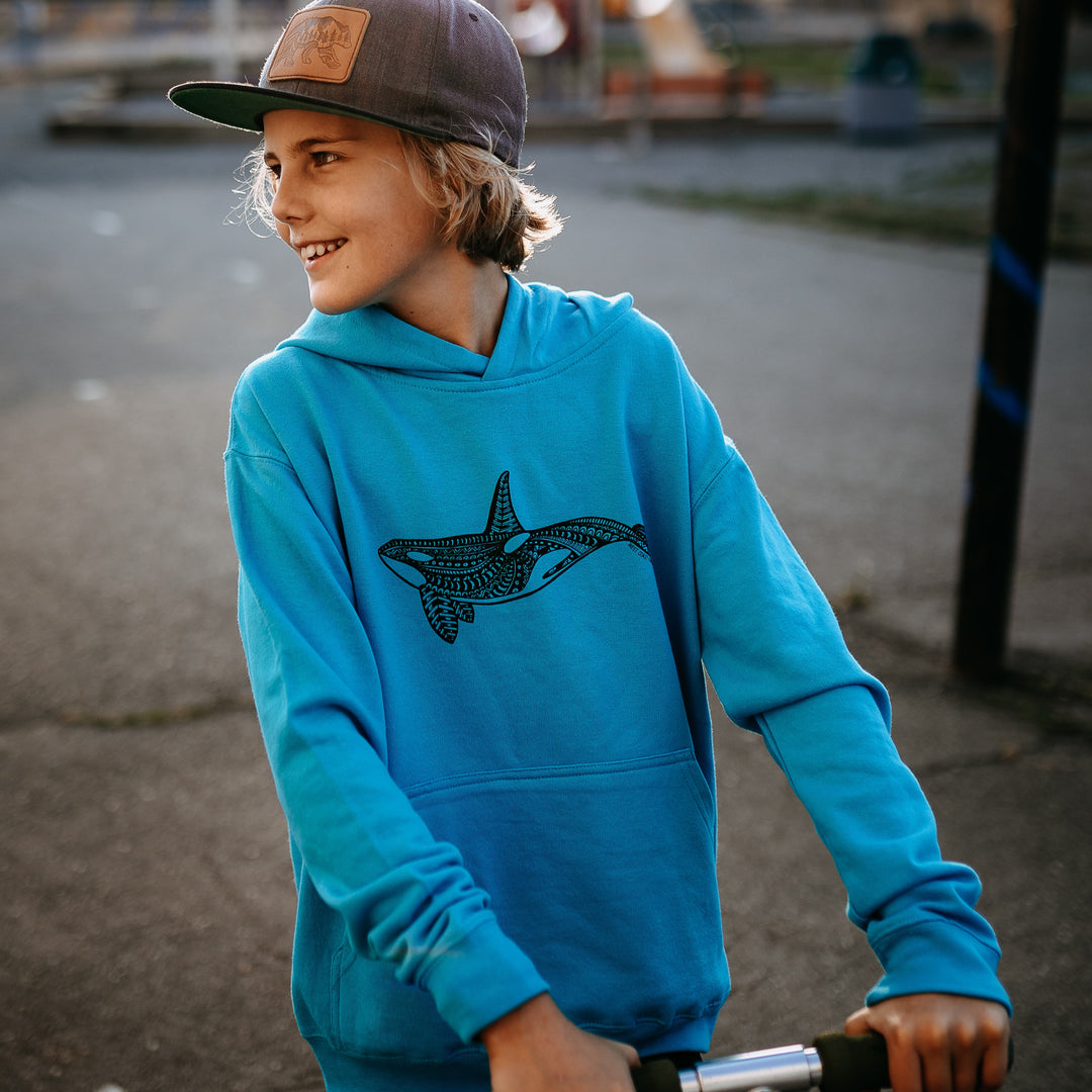 Orca Kids/Youth Hoodie in Turquoise Blue
