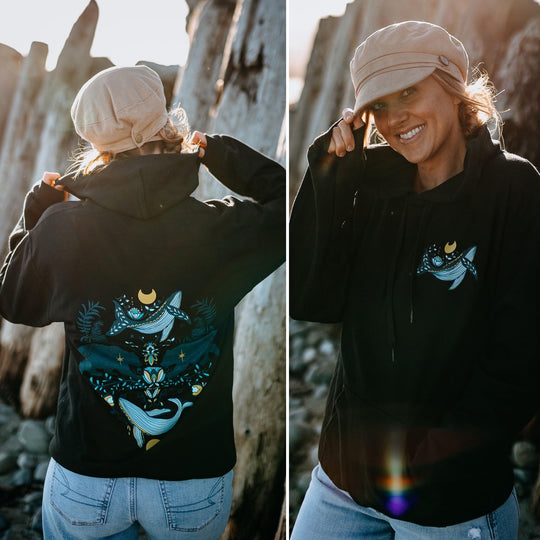 Colourful Cottage Bear Hoodie in Black