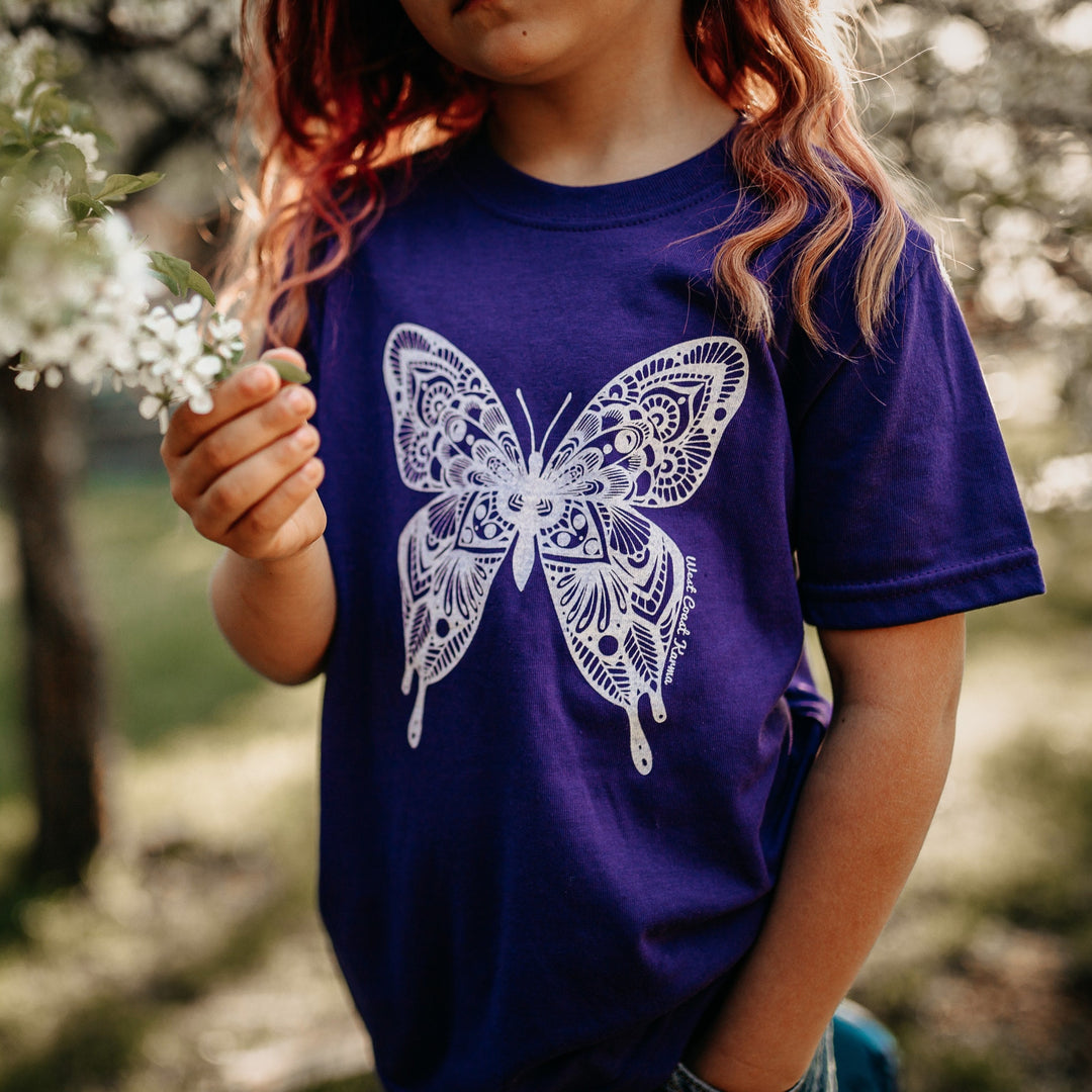 Butterfly Kids/Youth Tee 100% Made, Designed, and Printed in Canada.