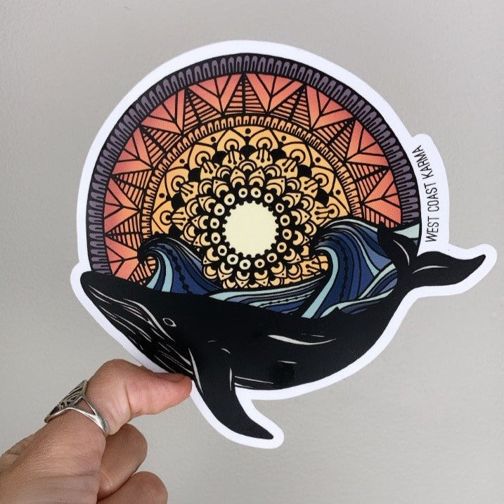 Sunset Mandala Whale Vinyl Sticker